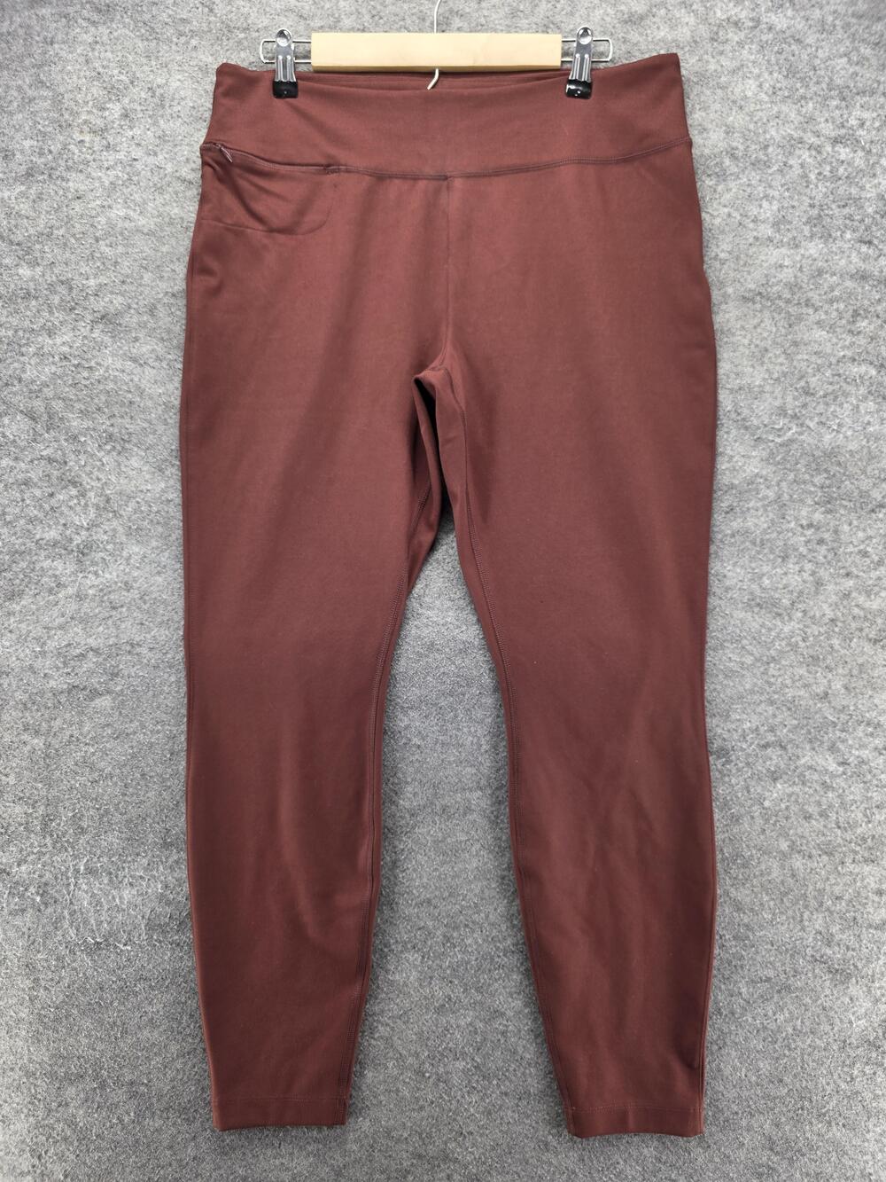 Duluth Trading Leggings Womens 14 Brown Ankle Mid Rise Pockets Polyester Spandex